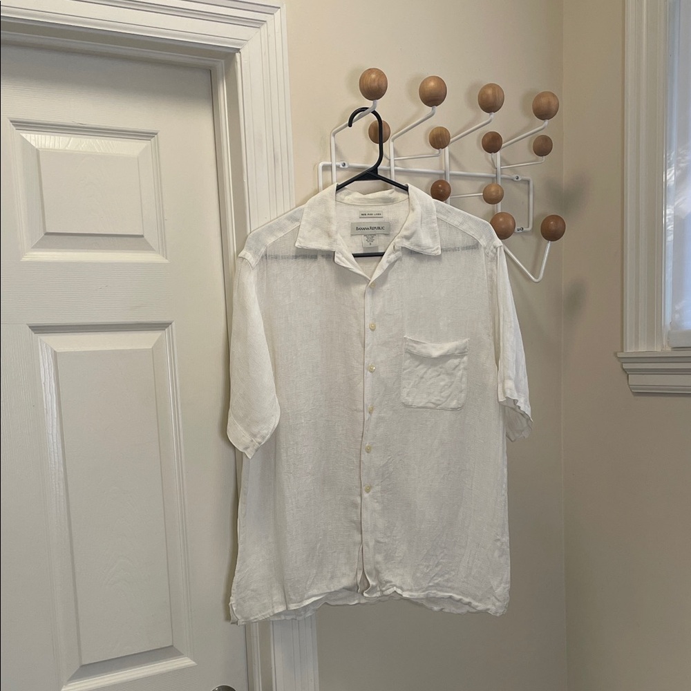 Banana Republic - 100% Irish Linen Short Sleeve Button Down Shirt - Cream - S